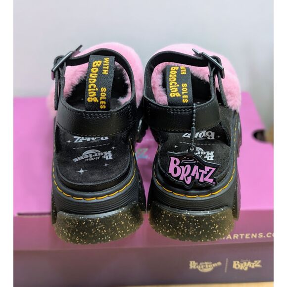 Dr. Martens Mattison Bratz Pink Faux Fur & Black Leather Strap Sandals UK 5 NIB - Picture 7 of 14